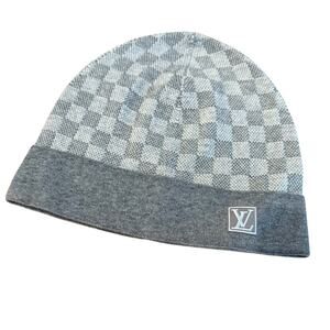 Louis Vuitton Damier Wool Beanie Gray Check Hat